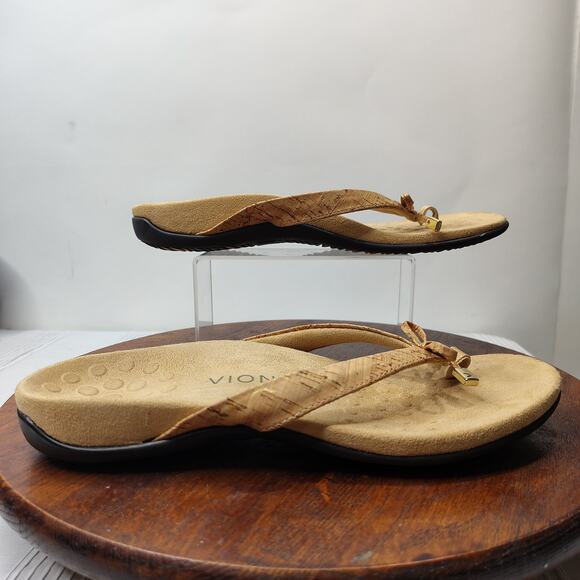 Vionic Bella Flip Flop Thong Sandals Womens 8 Gold Cork Tan Color - Picture 3 of 7